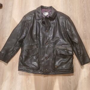 Chereskin Mens Leather Button-Up Coat Jacket Medium Black